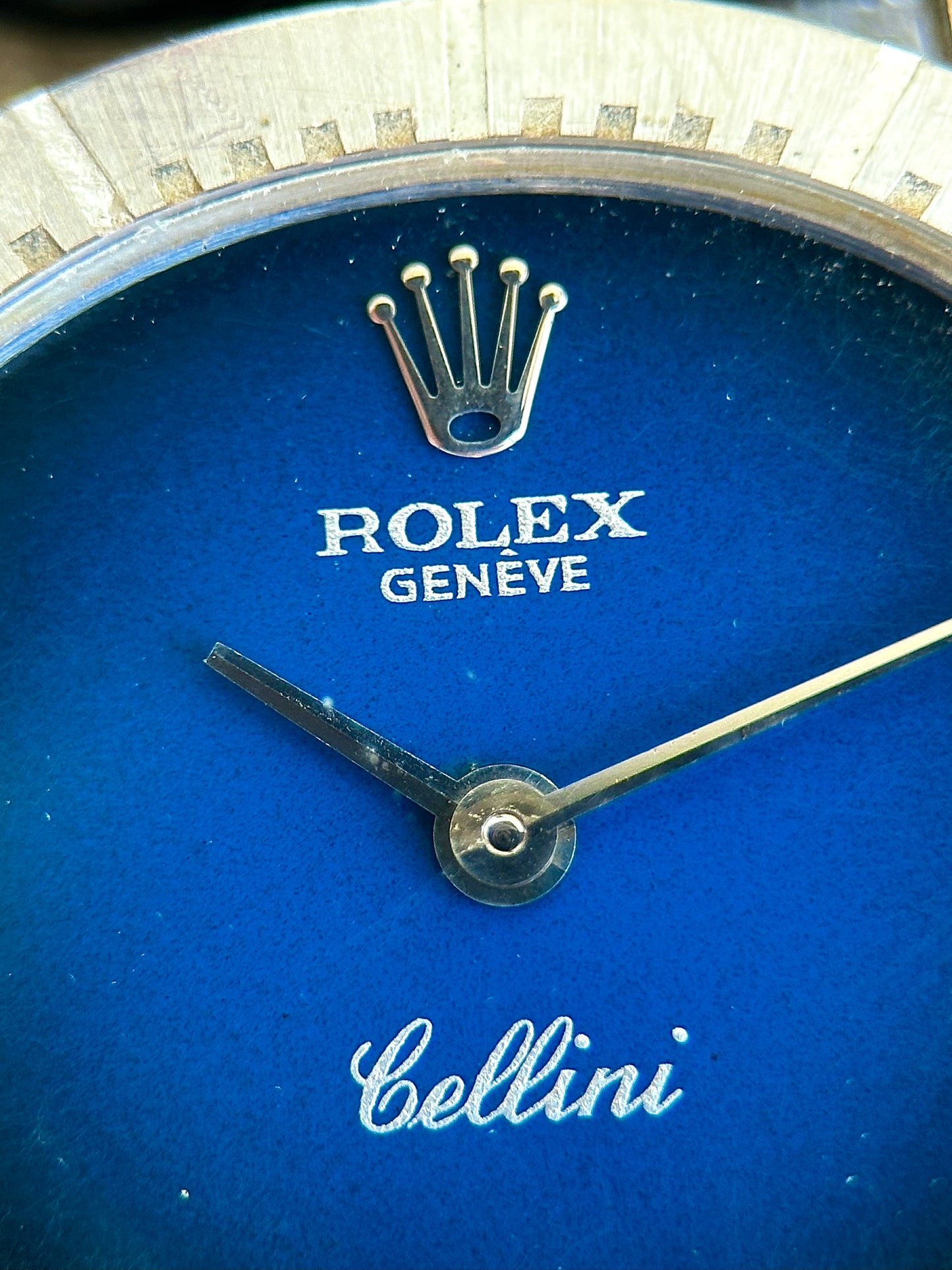 Rolex Cellini Blue Lacquer Vignette Dial 18k Gold