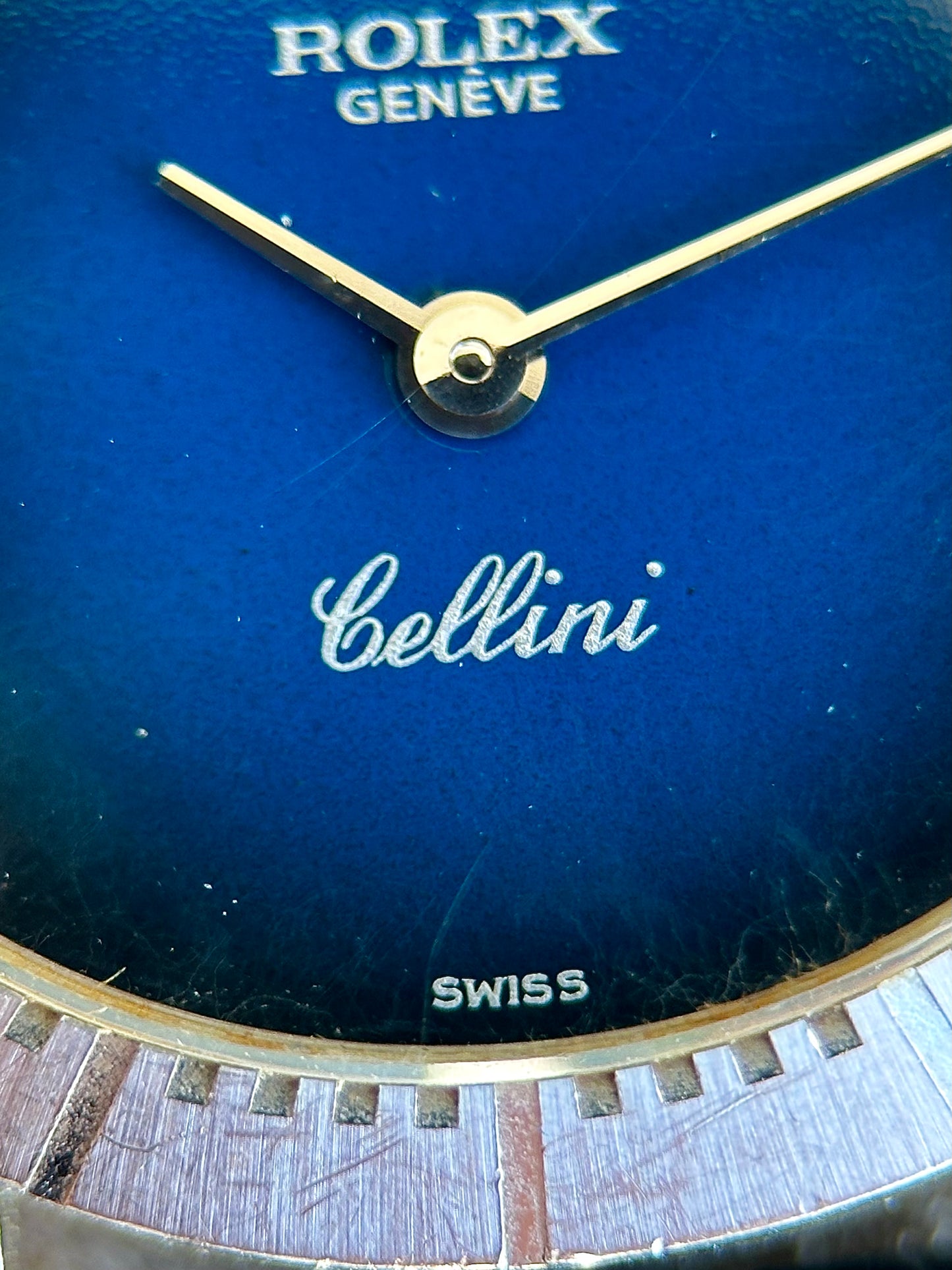 Rolex Cellini Blue Lacquer Vignette Dial 18k Gold