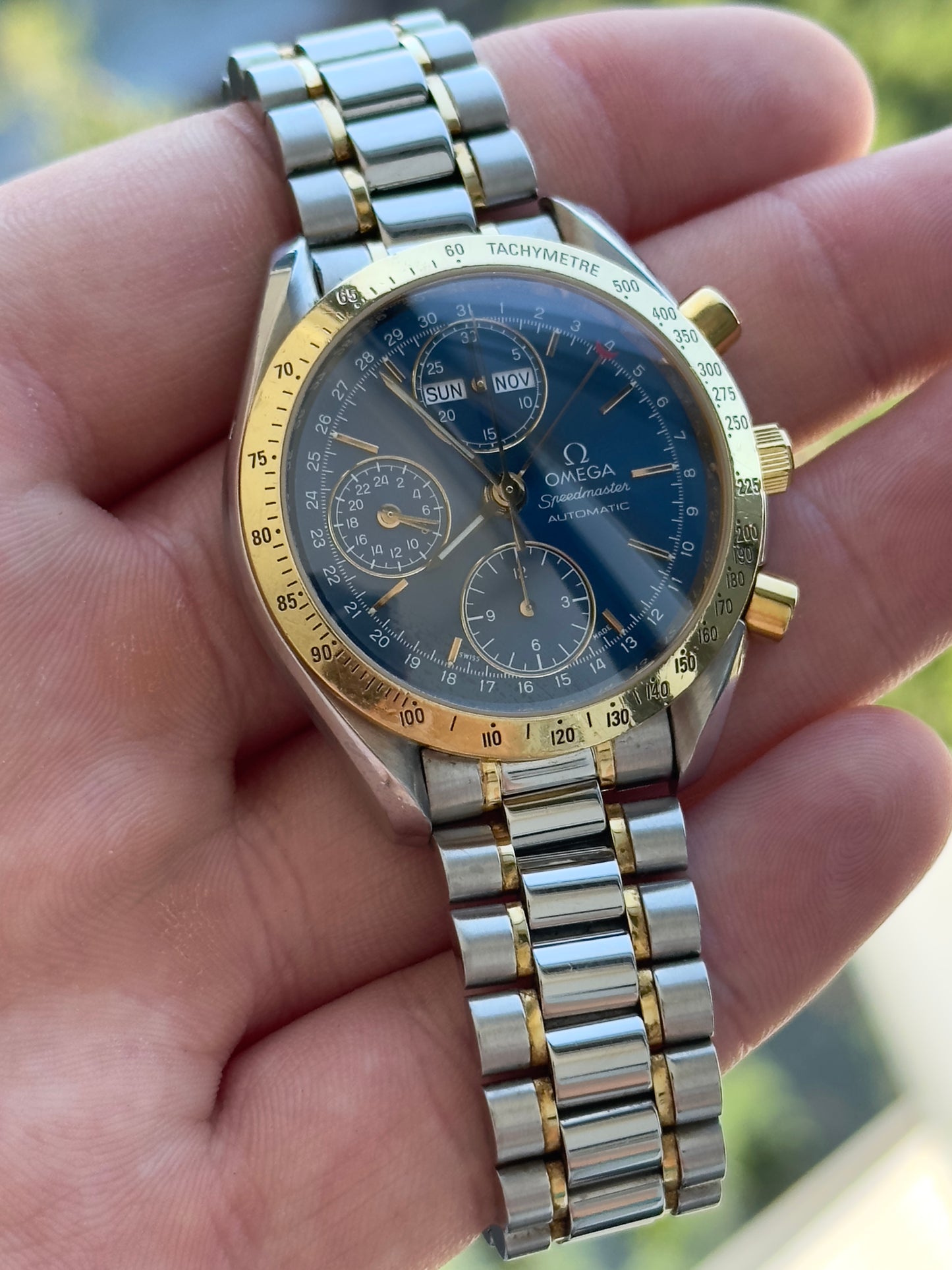 Omega Speedmaster Triple Cal 3321.80 Blue Dial Two Tone 1995