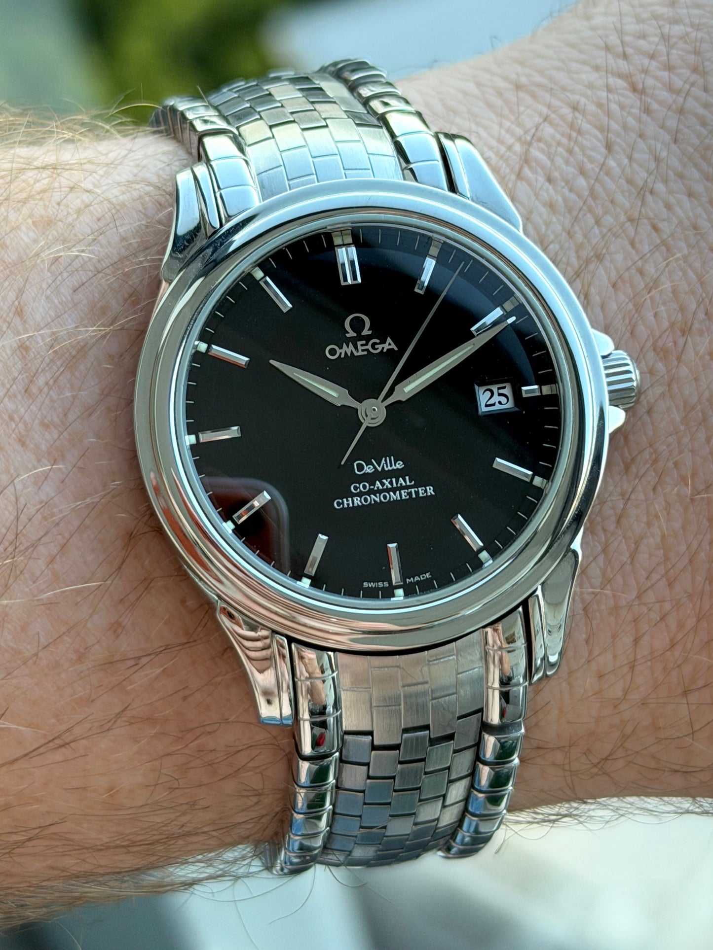 Omega De Ville Chronometer Black Dial Co Axial with Papers on Armadillo Bracelet