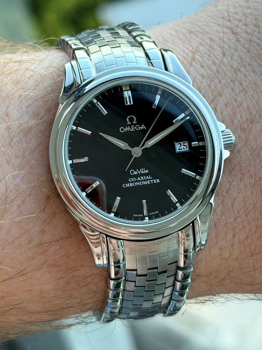 Omega De Ville Chronometer Black Dial Co Axial with Papers on Armadillo Bracelet