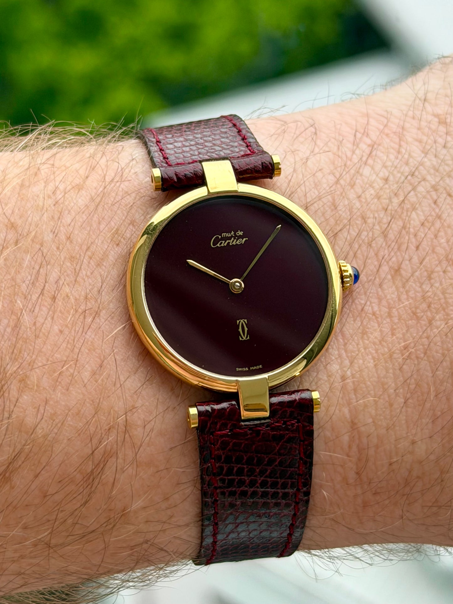 Cartier Vendome Vermeil Burgundy Dial Gents