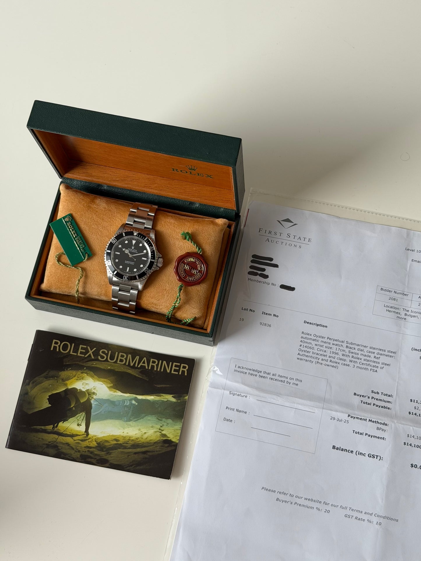 Rolex Submariner No Date 1996 Box + Certificate