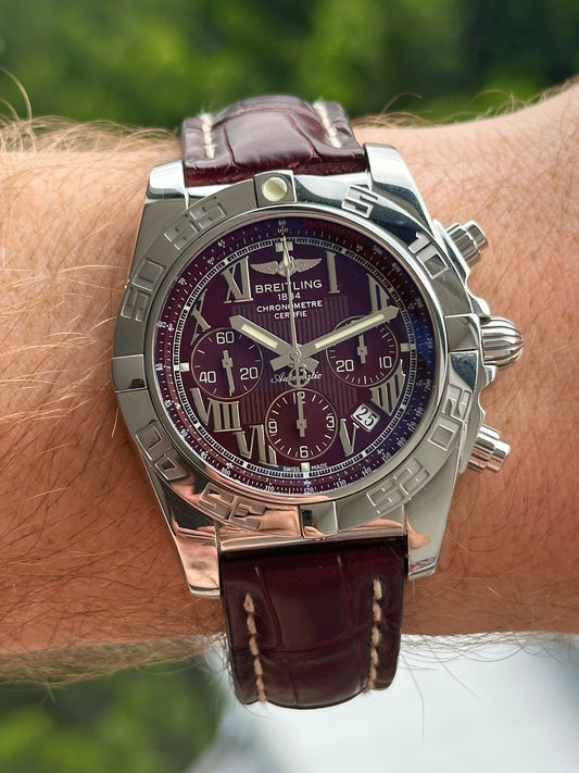 Breitling Chronomat 44mm Burgundy Dial Full Set