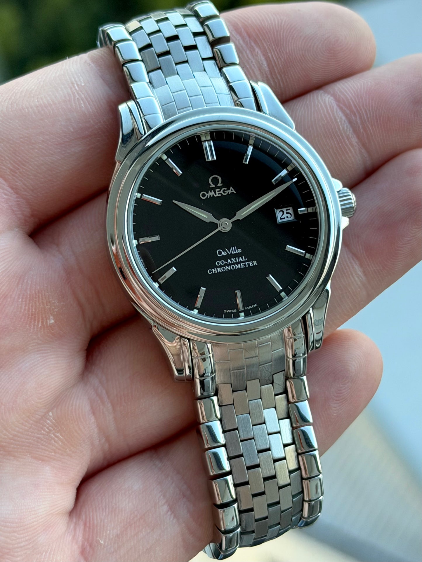 Omega De Ville Chronometer Black Dial Co Axial with Papers on Armadillo Bracelet