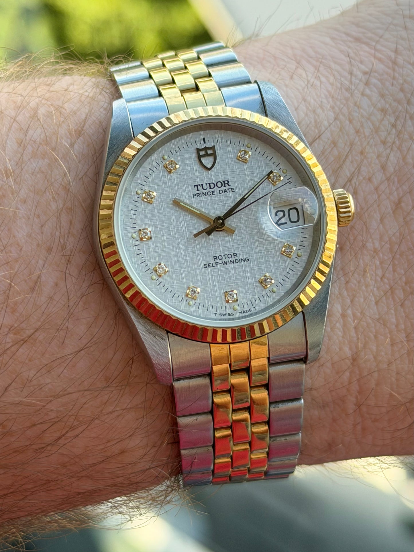 Tudor Prince Oyster Date Diamond Linen Dial on Bracelet 74033