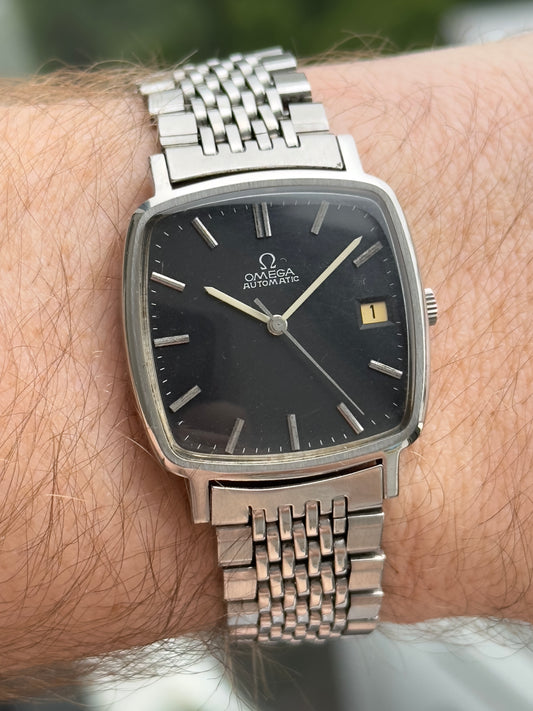 Omega Black Dial Square Case on Bracelet