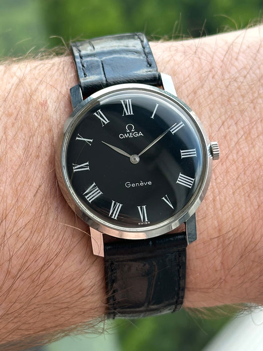 Omega Geneve Slimline Black Roman Numeral Dial 1973