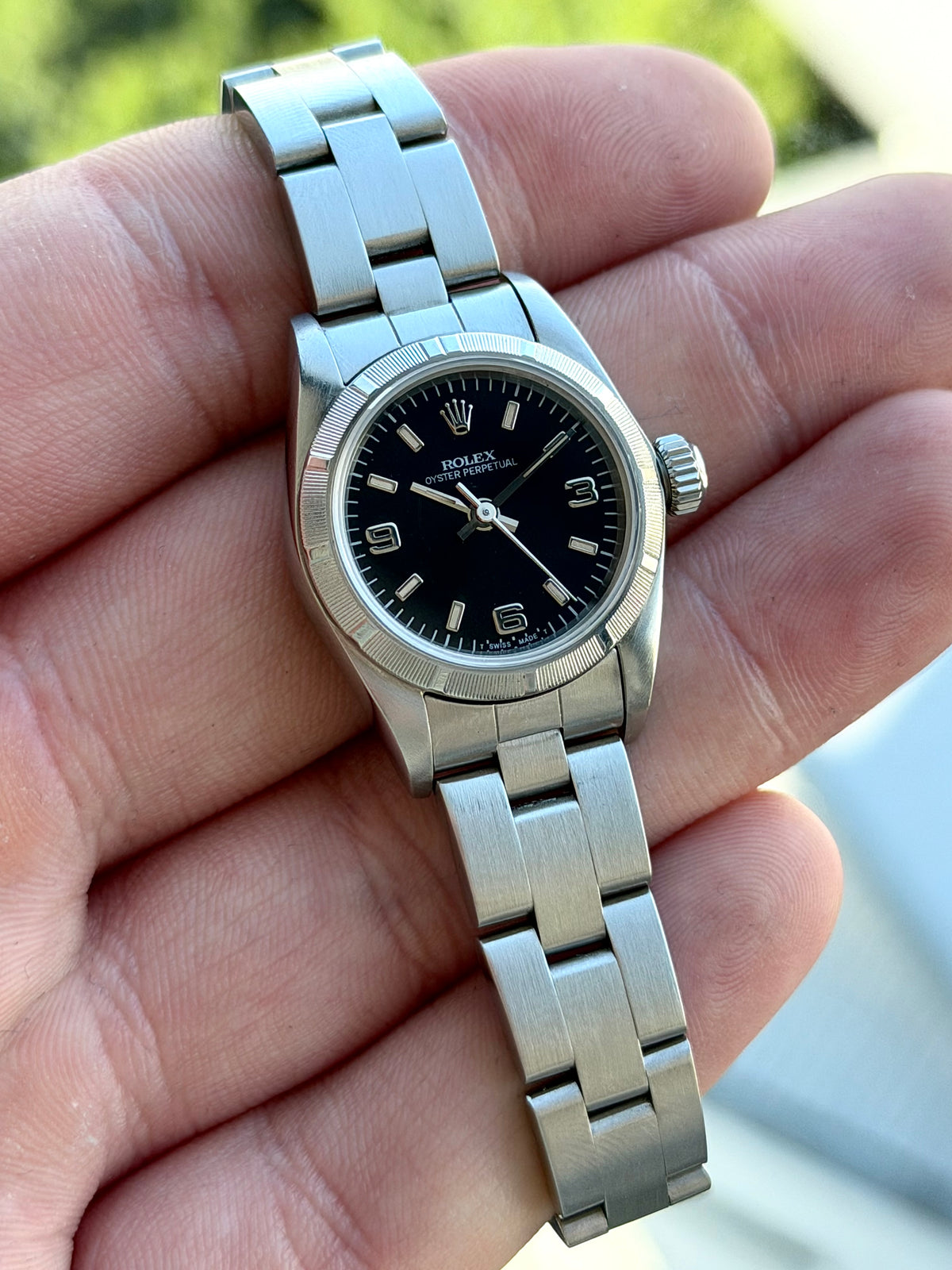 Rolex Oyster Perpetual Ladies Black 369 Dial 1995 with Box