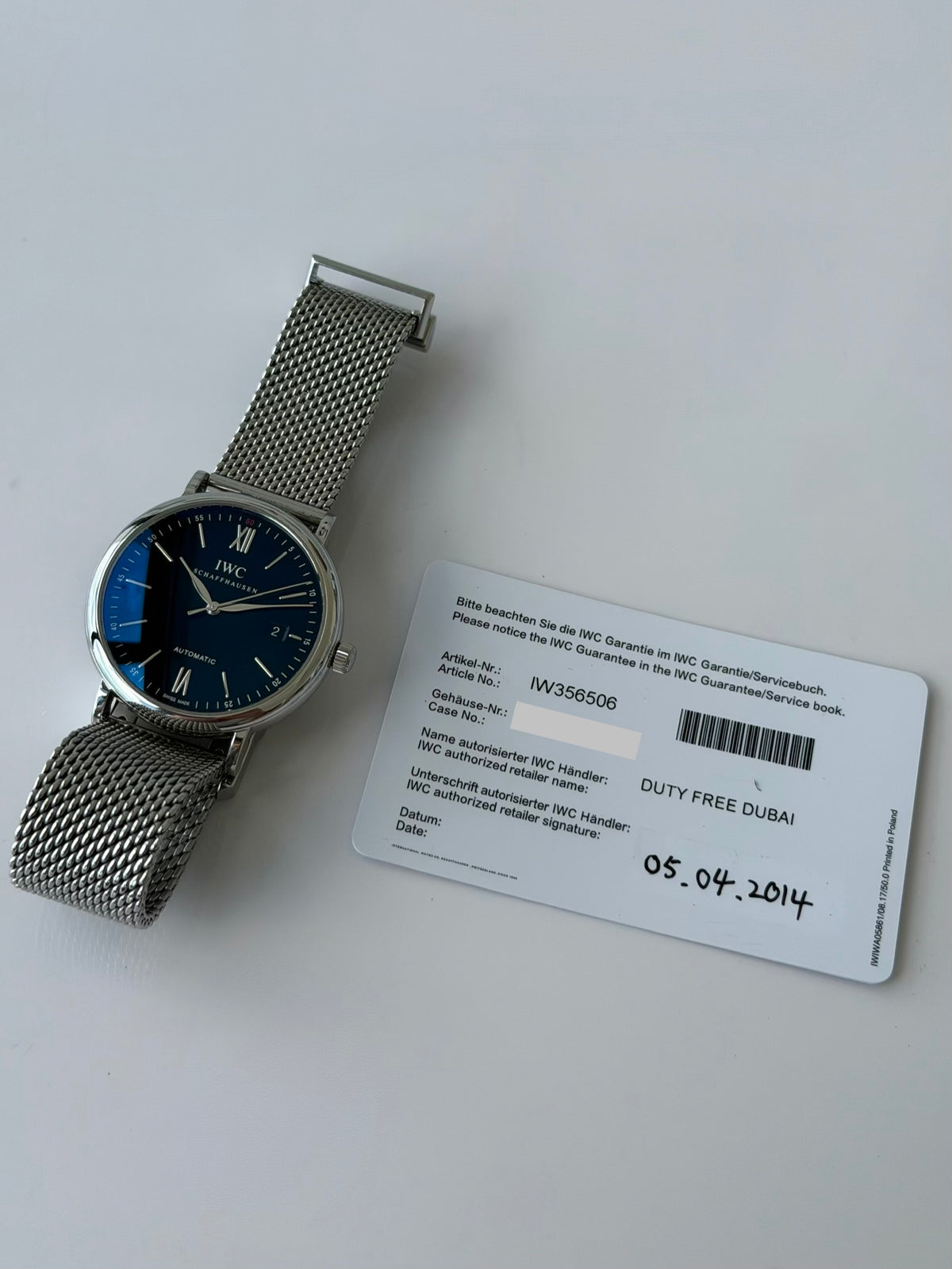 IWC Portofino Black Dial On Mesh Bracelet 2014 with Papers