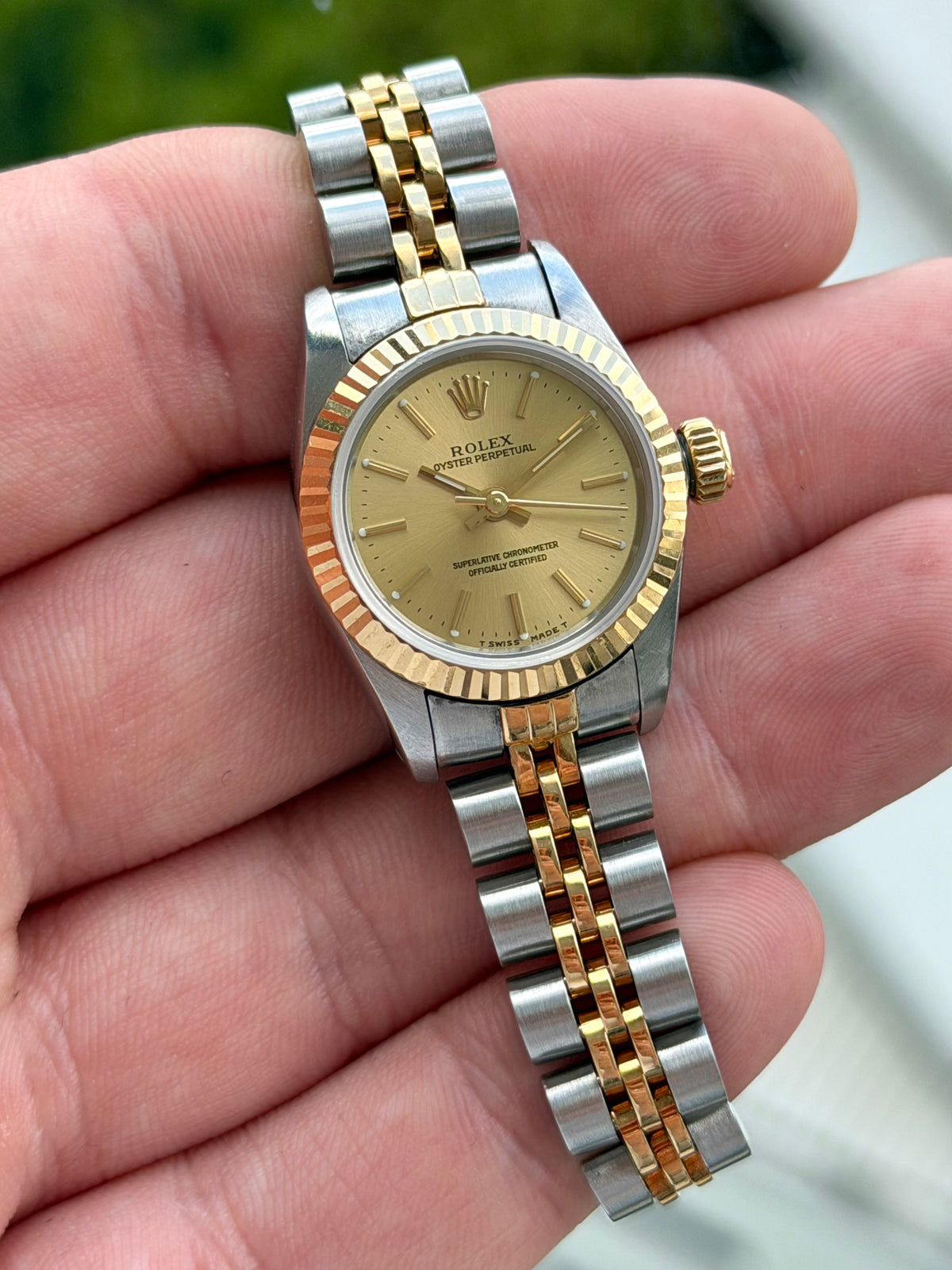 Rolex Ladies Oyster Fluted Champ Dial 1988 67193 with Box
