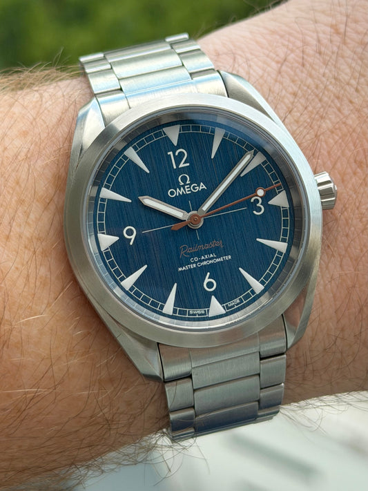 Omega Railmaster Blue Denim Dial 2023 with Papers