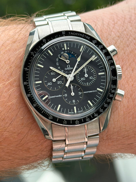 Omega Speedmaster Sapphire Sandwich Moonphase with Papers