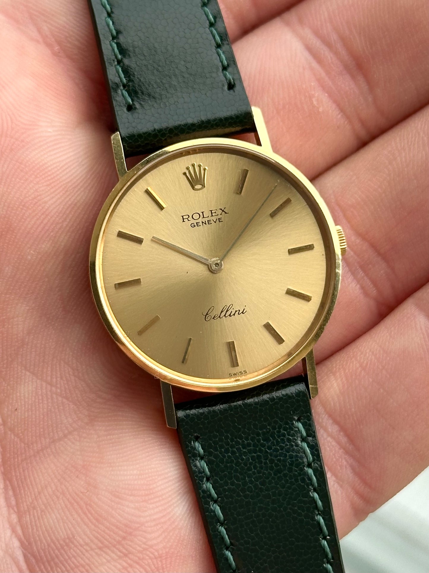 Rolex Cellini 18k Solid Gold Slimline 1970s with Rolex Buckle
