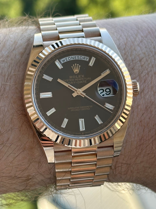 Rolex Day-Date 40 Rose Gold Chocolate Diamond Dial