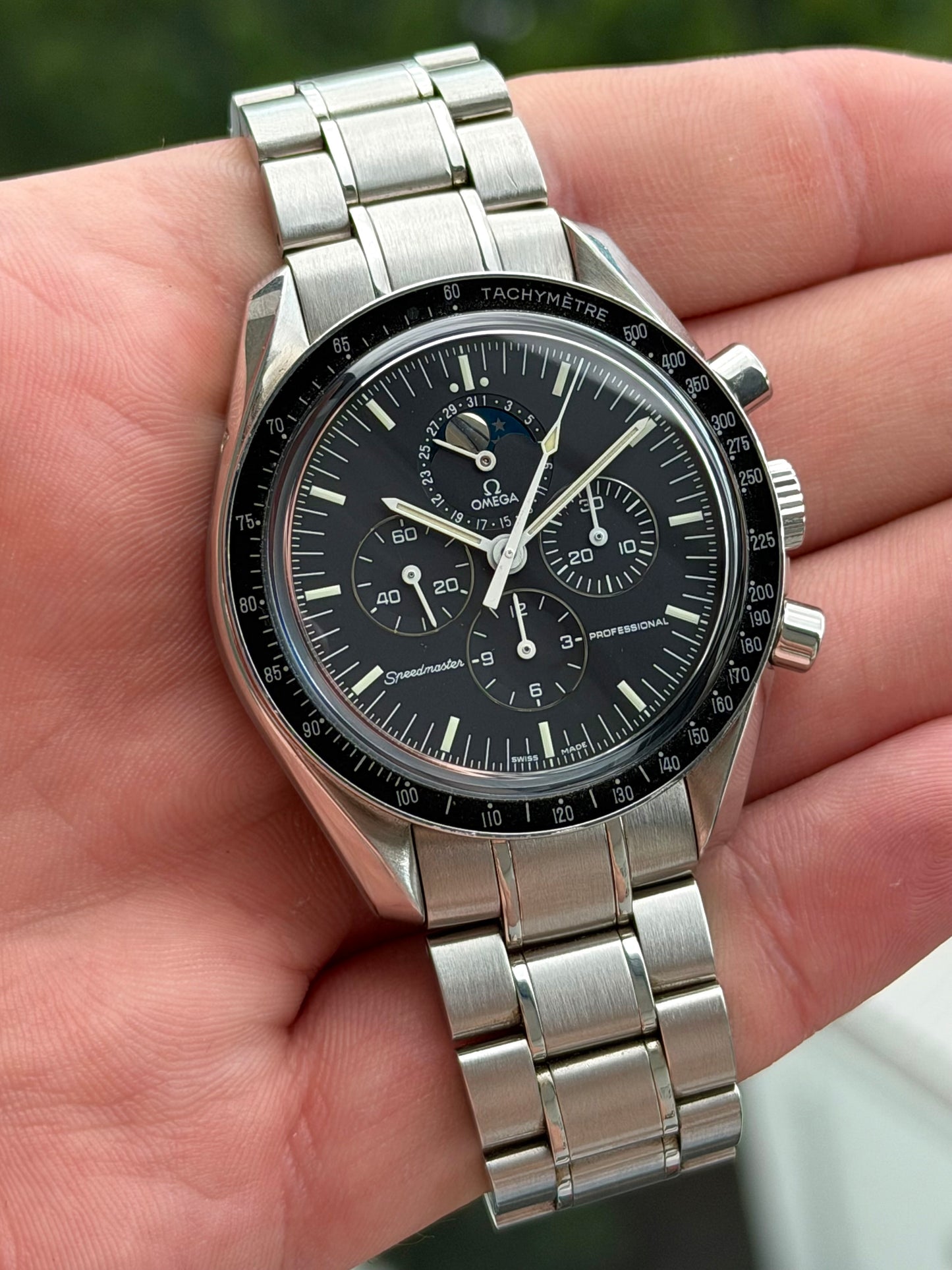 Omega Speedmaster Sapphire Sandwich Moonphase with Papers