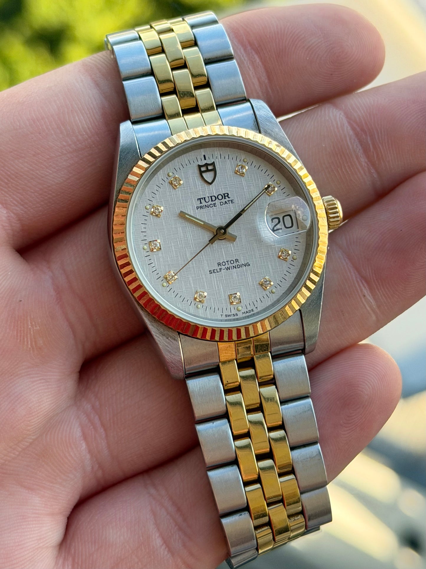 Tudor Prince Oyster Date Diamond Linen Dial on Bracelet 74033