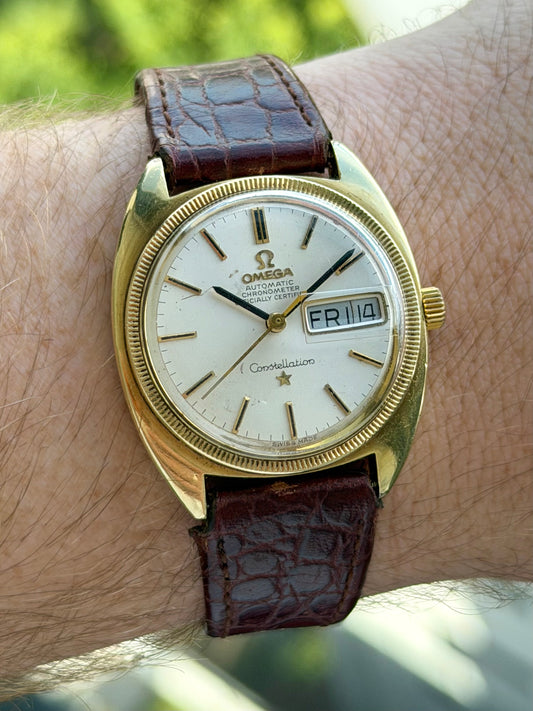 Omega Constellation White Dial 18k Gold Bezel